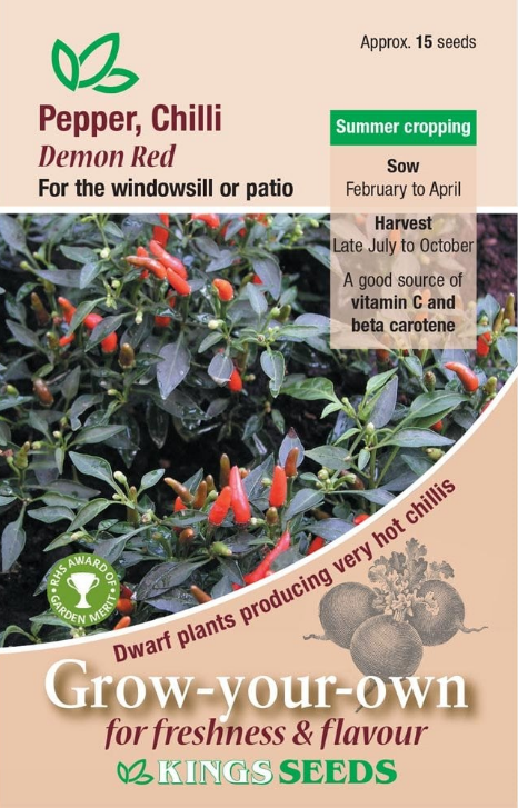 Kings Seeds Chilli Pepper Demon Red 15 Seeds
