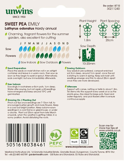Unwins Sweet Pea Emily - 21 Seeds – Scented Rose Pink Flowers