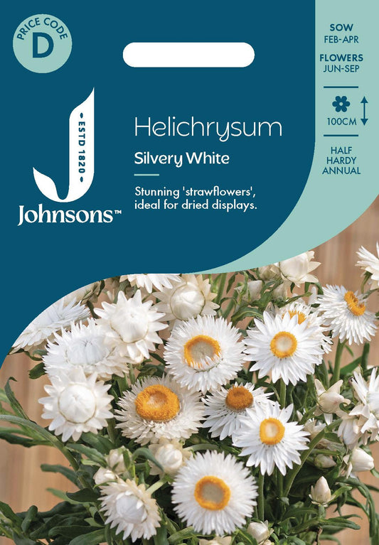 Johnsons - Helichrysum Silvery White - 500 Seeds