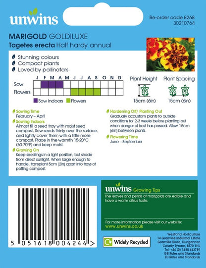 Unwins Marigold Goldiluxe 50 Seeds – African Marigold Mix