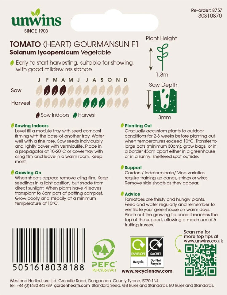 Unwins Heart Tomato Gourmansun F1 Seeds – Large Heart-Shaped Variety