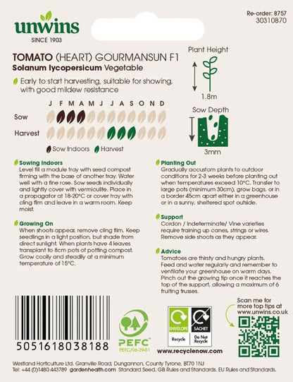 Unwins Heart Tomato Gourmansun F1 Seeds – Large Heart-Shaped Variety