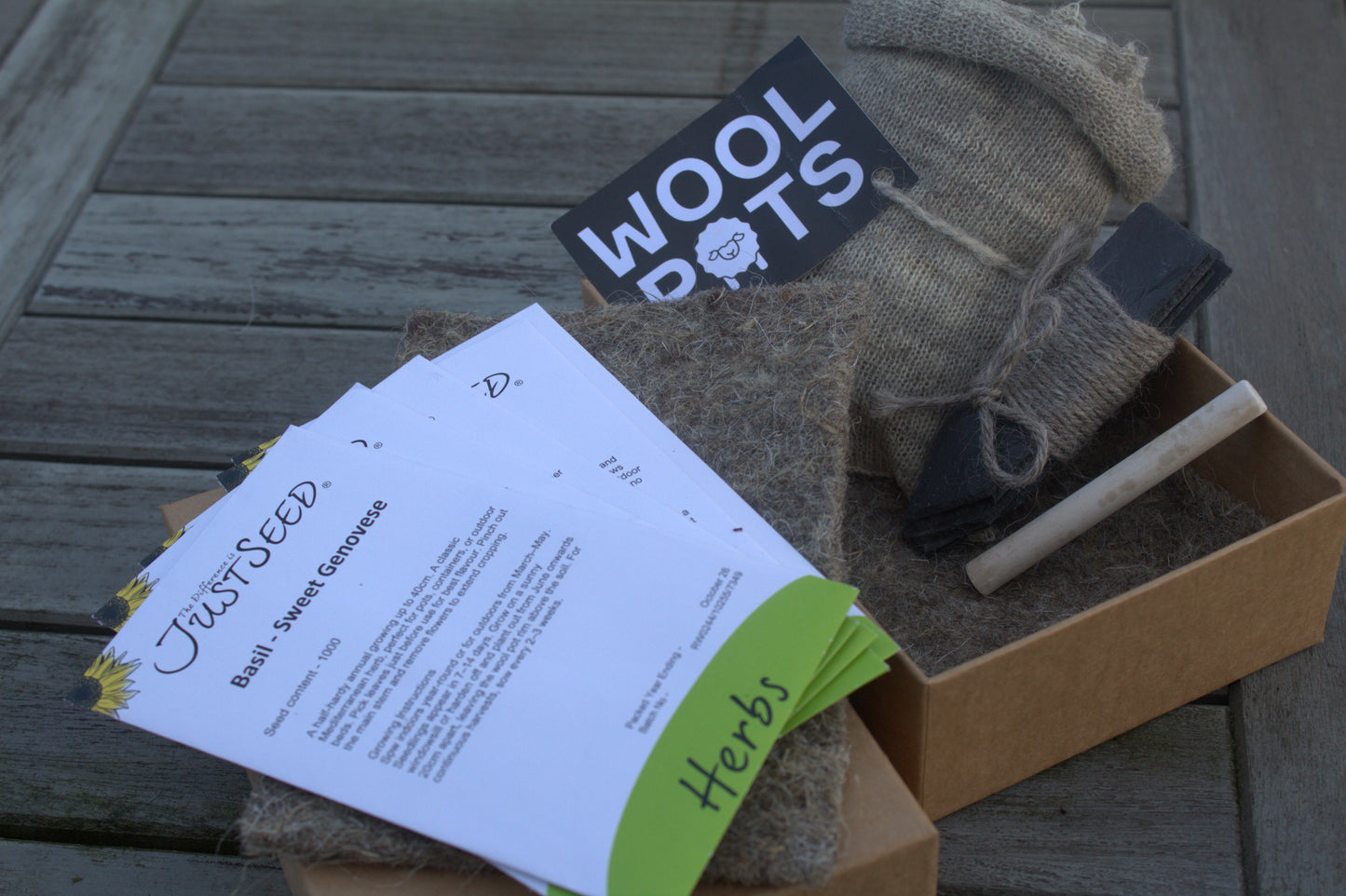 Begin to Grow Herbs Gift Set  –  Kit with Wool Pots and 5 Popular Herbs