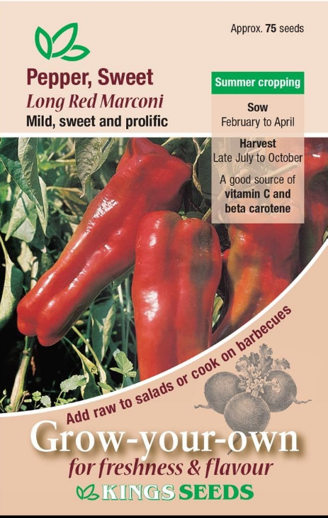 Kings Seeds Pepper Long Red Marconi 75 Seeds