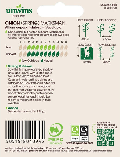 Unwins Spring Onion Marksman Seeds – Mild Non-Bulbing Variety