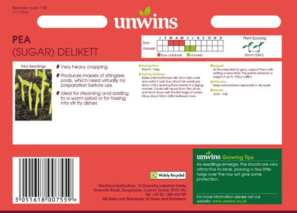 Unwins Vegetable Pea Sugar  Delikett Seeds