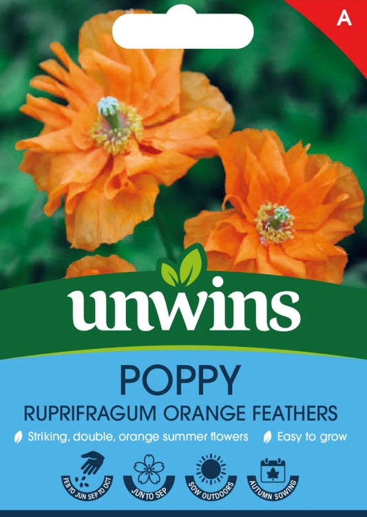 Unwins Poppy Rupifragum Orange Feathers Seeds – Double Orange