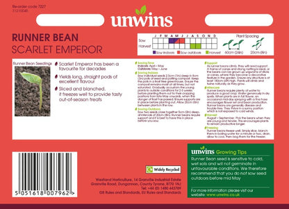 Unwins Vegetable Runner Bean Scarlet Emperor Seeds