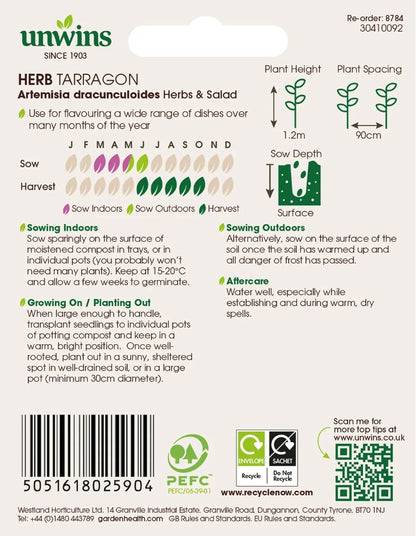 Unwins Tarragon - 200 Seeds – Quick Growing Herb