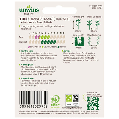 Unwins Mini Romaine Lettuce Xanadu 250 Seeds – Crisp Compact