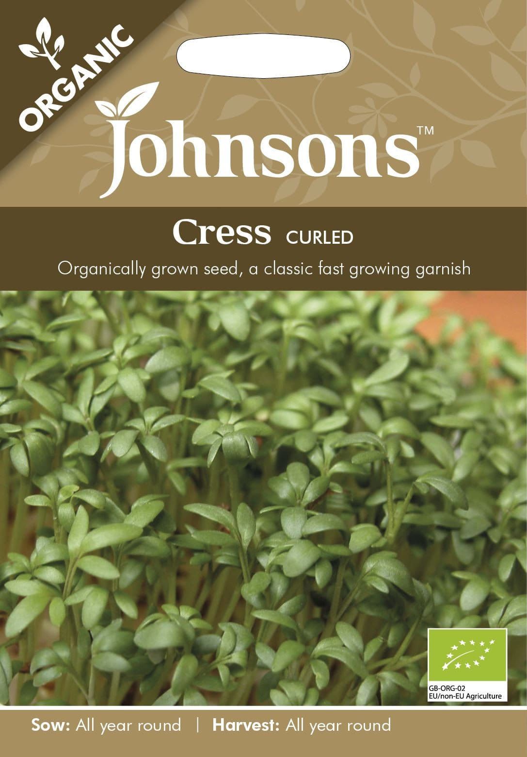 Johnsons Organic Vegetable Cress Curled 2500 Seeds