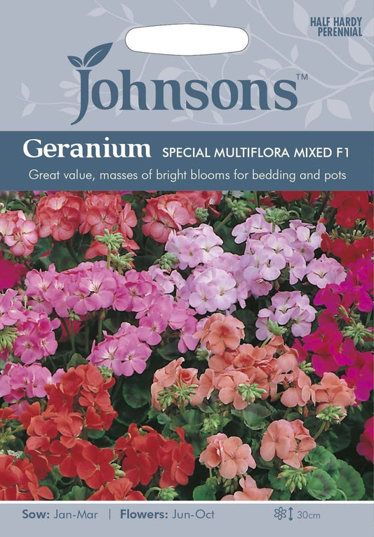 Johnsons Geranium Special Multiflora Mixed F1 10 Seeds