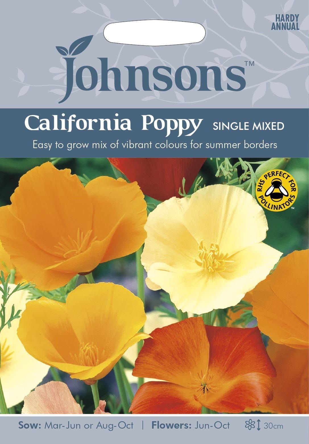 Johnsons California Poppy Single Mixed 500 Seeds