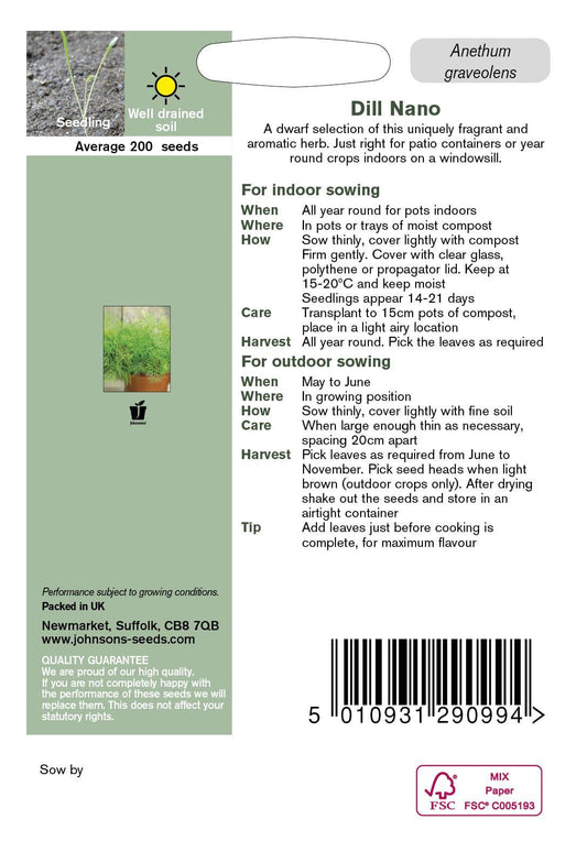 Johnsons Seeds Dill Nano 200 Seeds