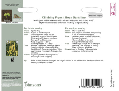 Johnsons Seeds Climbing French Bean Sunshine 50 Seeds