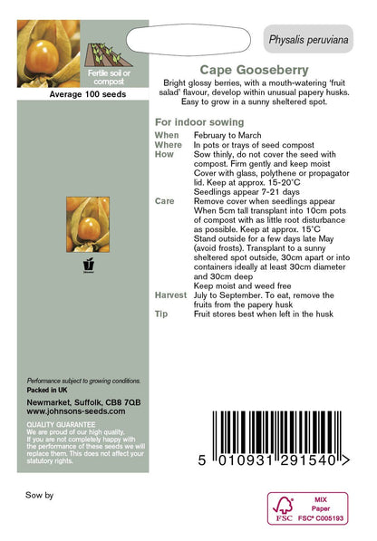 Johnsons Seeds Cape Gooseberry Physalis Peruviana 100 Seeds