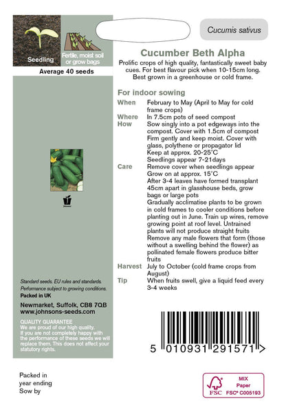 Johnsons Seeds Cucumber Beth Alpha 40 Seeds