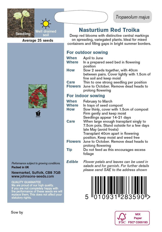 Johnsons Nasturtium Red Troika 25 Seeds