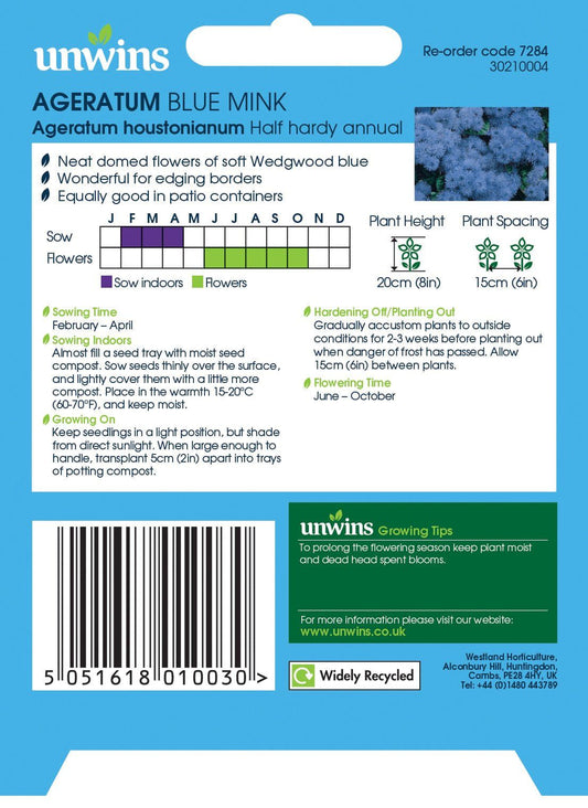 Unwins Ageratum Blue Mink 1200 Seeds