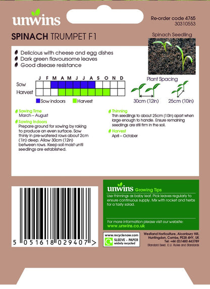 Unwins Spinach Trumpet 600 Seeds