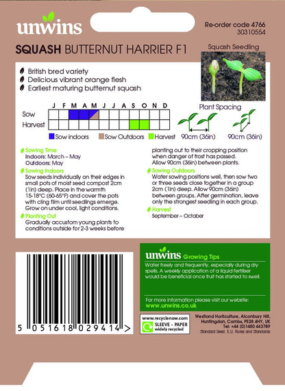 Unwins Squash Butternut Harrier F1 - 10 Seeds
