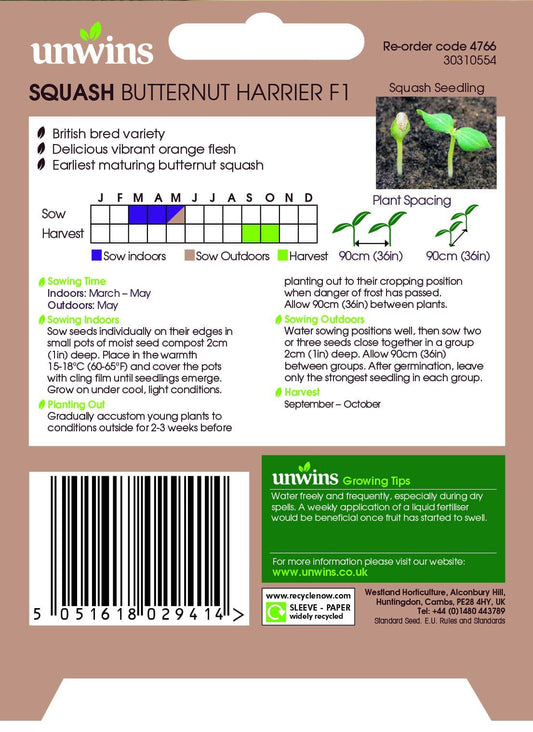Unwins Squash Butternut Harrier F1 - 10 Seeds