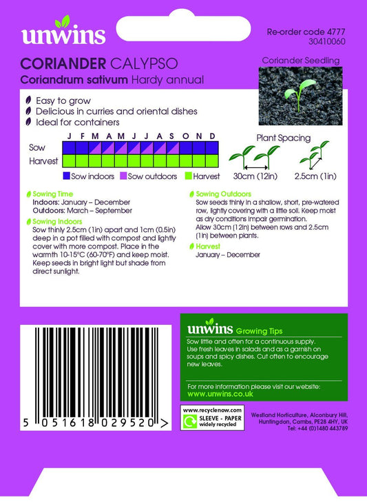 Unwins Coriander Calypso 120 Seeds