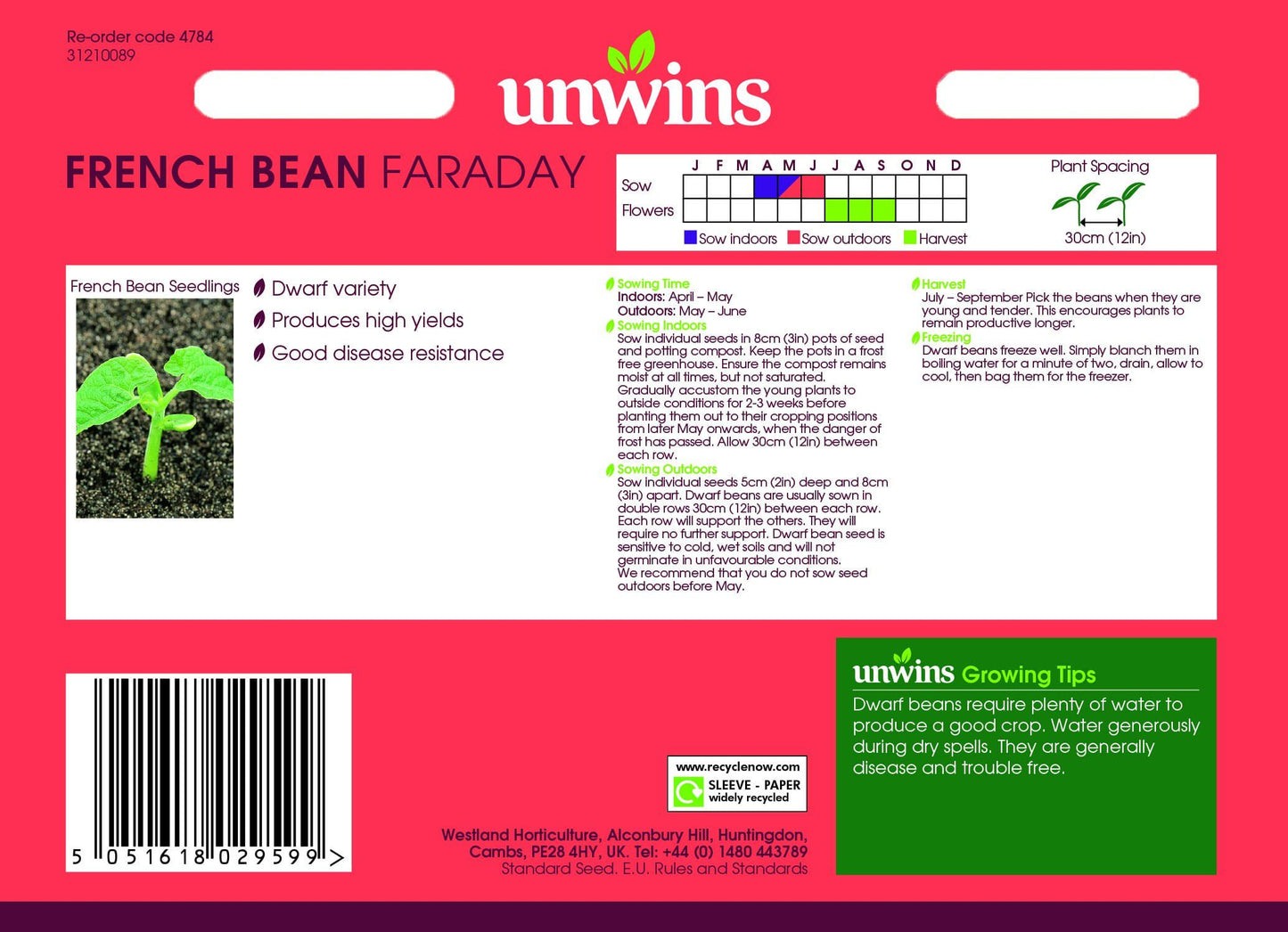 Unwins French Bean Dwarf Faraday 100 Seeds