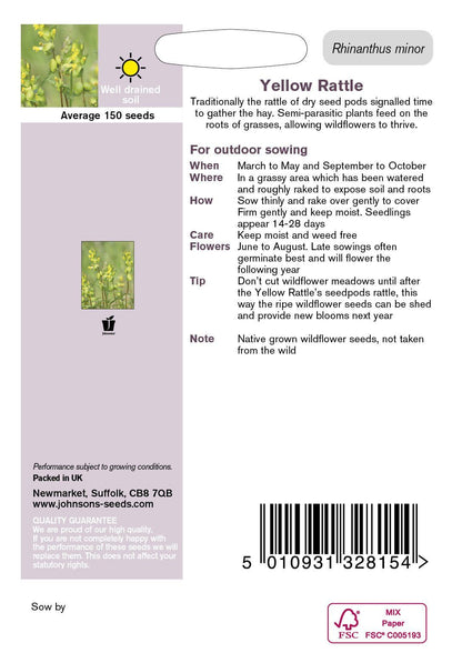 Johnson Seeds - Wild Flower - Yellow Rattle  - 150 Seeds