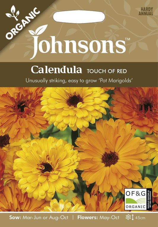 Johnson Seeds - Organic Flower - Calendula Touch Of Red - 100 Seeds