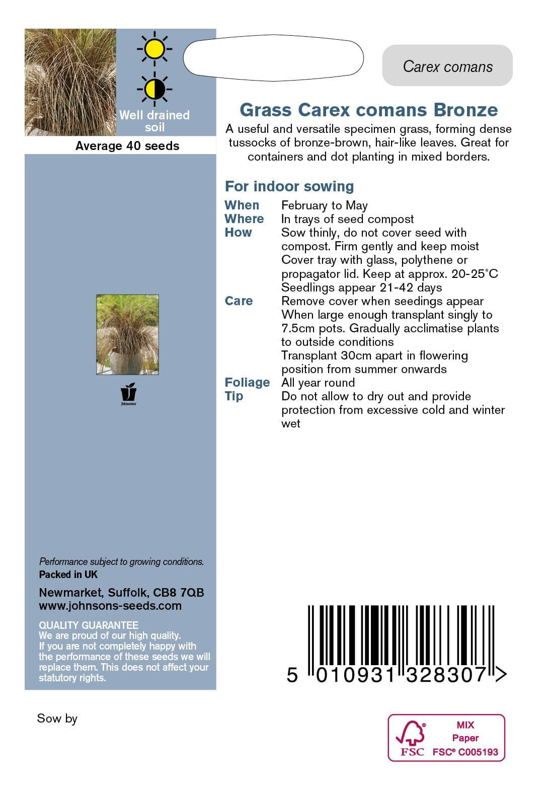 Johnson Seeds - Ornamental Grass - Carex Comans Bronze - 40 Seeds