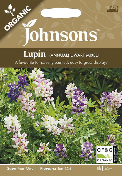 Johnson Seeds - Organic Flower - Organic Lupin Annual Dwarf Mixed - 30 Seeds