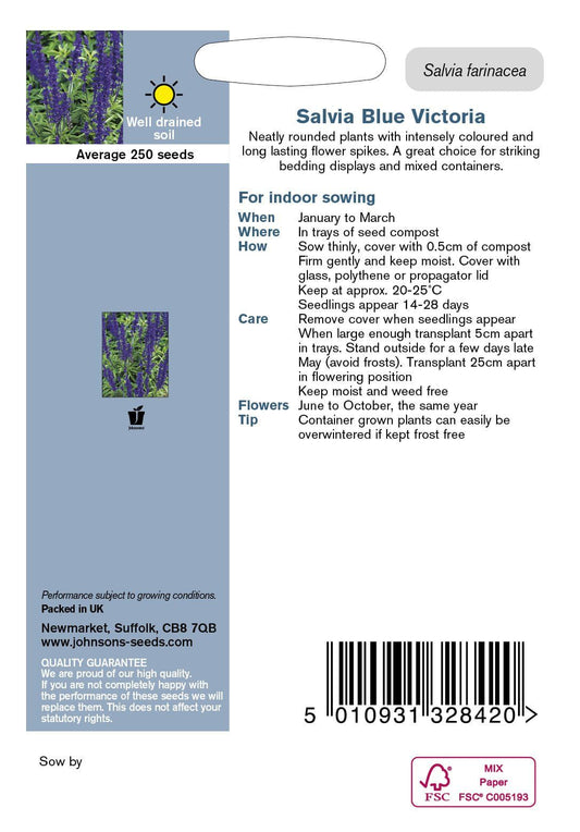 Johnson Seeds - Flower - Salvia Blue Victoria - 250 Seeds