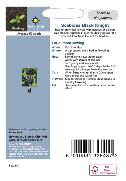 Johnson Seeds - Flower - Scabious Black Knight - 50 Seeds