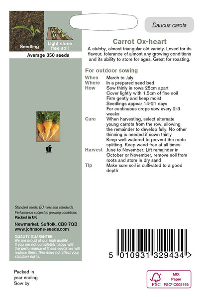 Johnson Seeds - Vegetable - Carrot Ox-Heart - 350 Seeds