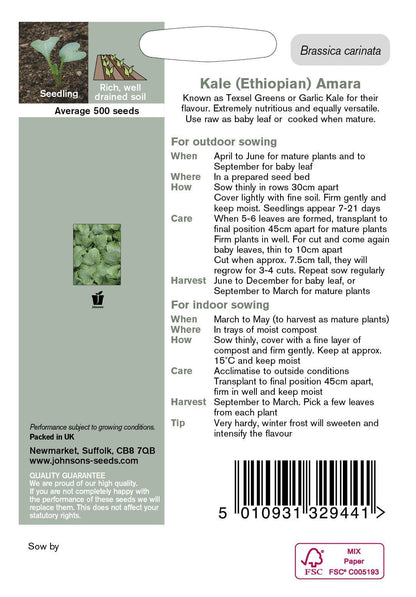 Johnson Seeds - Vegetable - Kale Ethiopian Amara - 500 Seeds