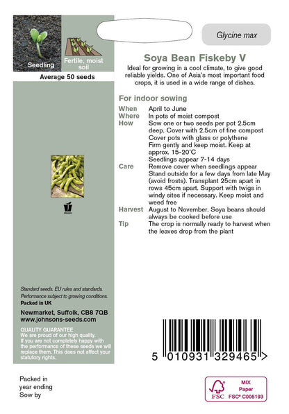 Johnson Seeds - Vegetable - Soya Bean Fiskeby V  - 50 Seeds