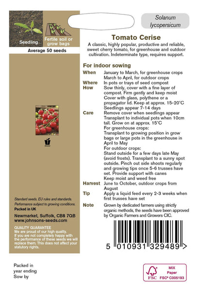 Johnson Seeds Organic Tomato Cerise 50 Seeds