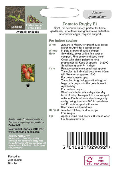 Johnson Seeds Tomato Rugby F1  Hybrid 10 Seeds