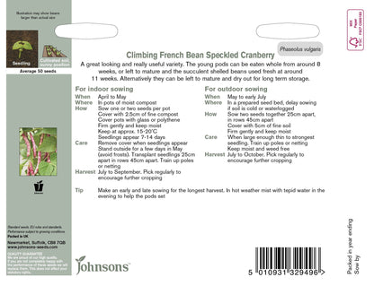 Johnson Seeds - Climbing French Bean Speckled Cranberry - 50 Seeds
