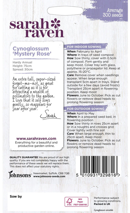 Johnson Seeds - Sarah Raven Flower - Cynoglossum Mystery Rose  -