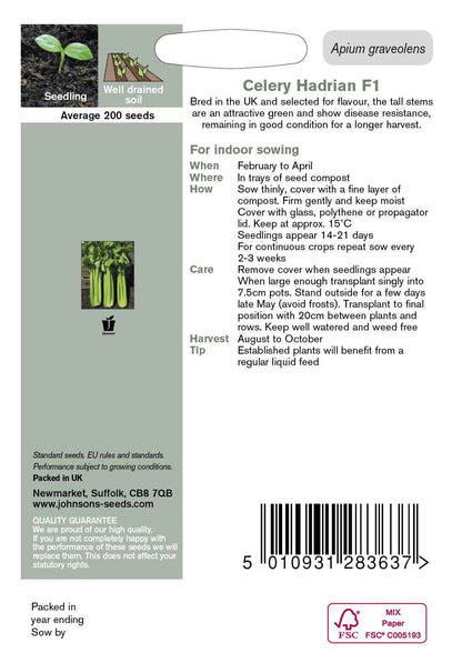 Johnsons Celery Hadrian F1 - 200 Seeds
