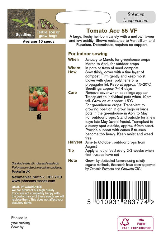 Johnsons Organic Tomato Ace 55 VF 10 Seeds