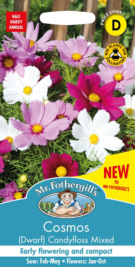Mr Fothergills - Flower - Cosmos - Candyfloss Mixed (Dwarf) - 60 Seeds