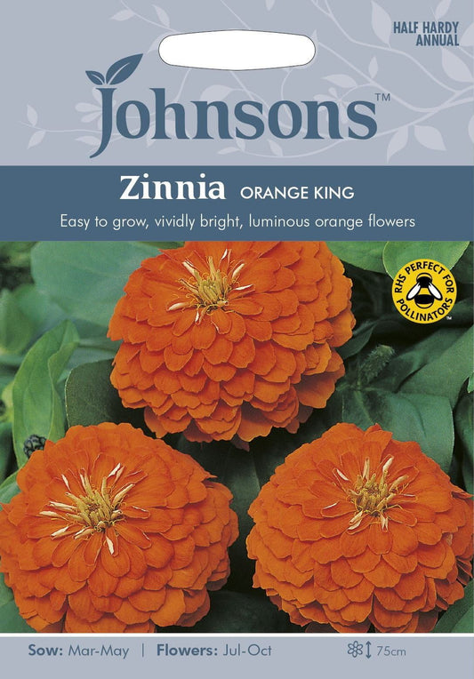 Johnsons Zinnia Orange King 60 Seeds