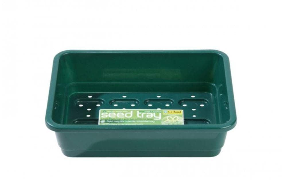 HEAVY DUTY GREEN PLASTIC SEED TRAYS WITH HOLES - HALF SIZE