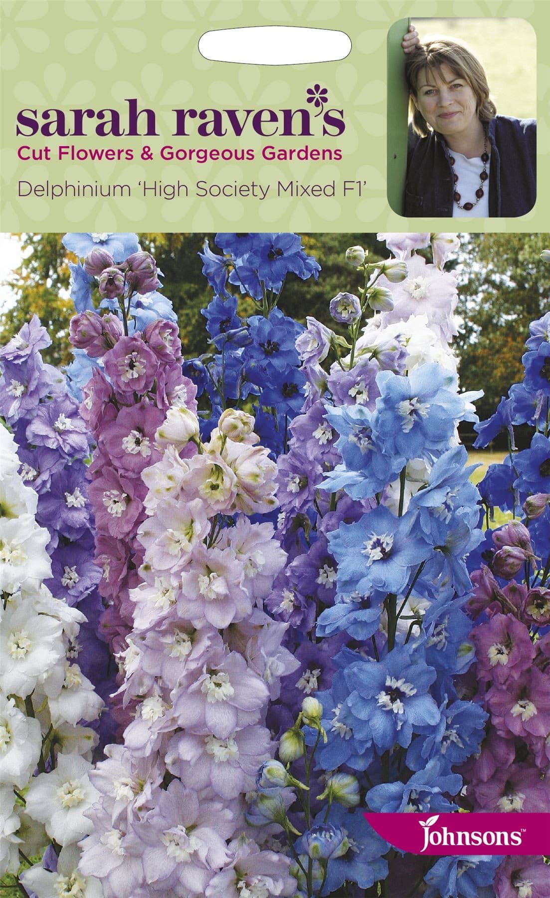 Johnsons Sarah Raven's Flower Delphinium High Society Mixed F1 25 Seeds