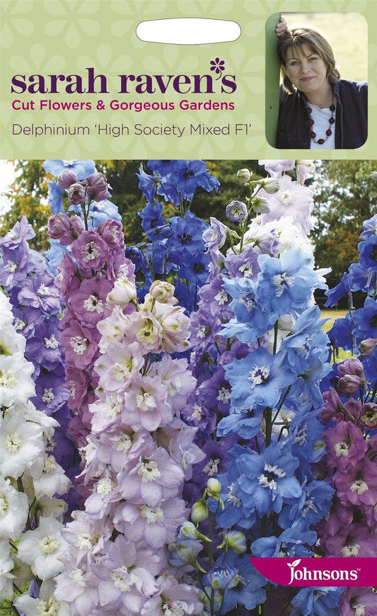 Johnsons Sarah Raven's Flower Delphinium High Society Mixed F1 25 Seeds