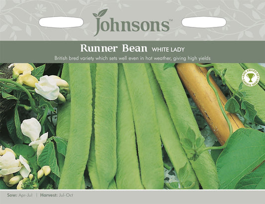 Johnsons Runner Bean White Lady 50 Seeds
