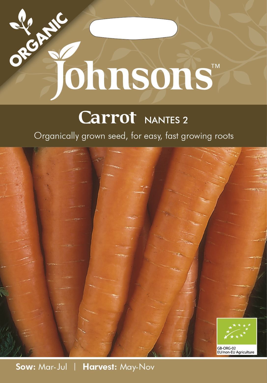Johnsons Organic Carrot Nantes 2 1500 Seeds